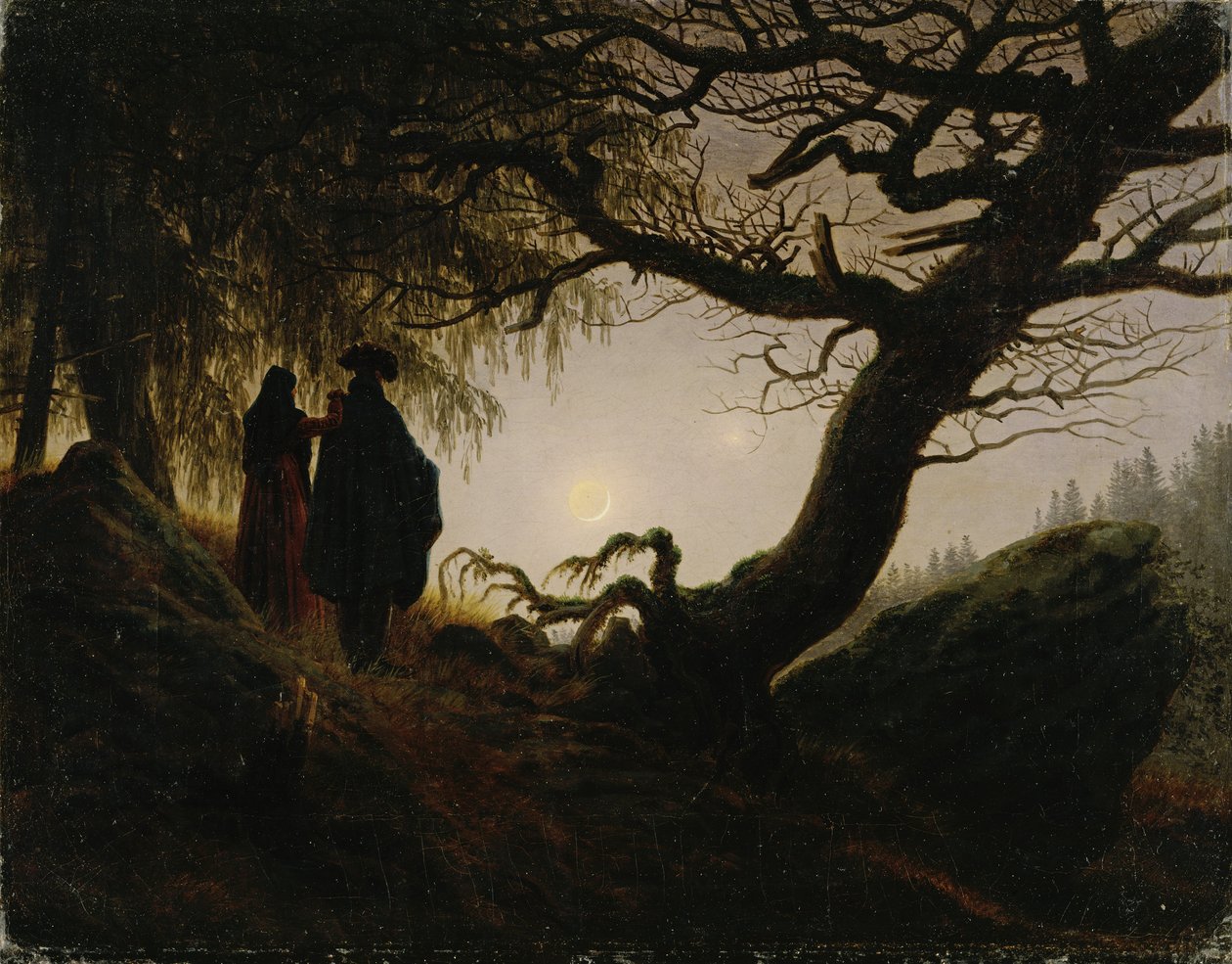 A holdat szemlélő férfi és nő alkotó: Caspar David Friedrich