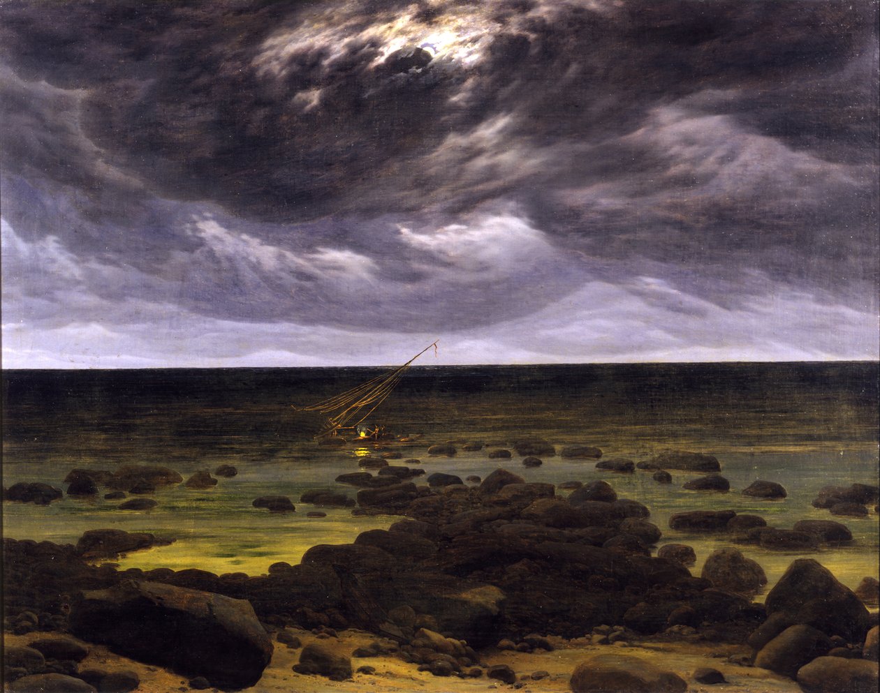A tengerpart holdfényben alkotó: Caspar David Friedrich