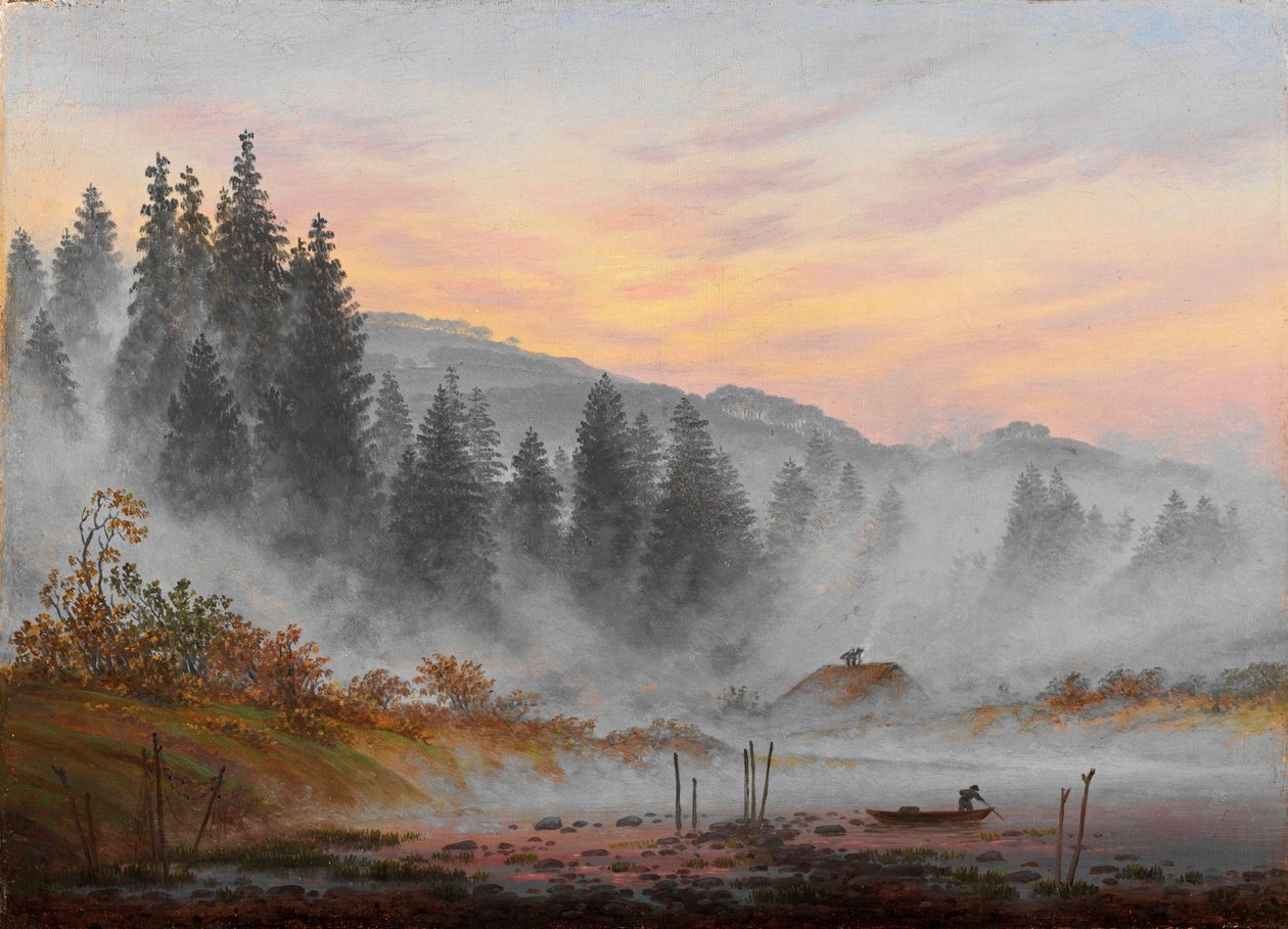 ""Moments de la journee : le matin"" (Napszakok: Reggel) Caspar David Friedrich (1774-1840) festménye 1821-1822 - Olaj, vászon Mérete 22x30 cm Niedersaechsisches Landesmuseum, Hannover alkotó: Caspar David Friedrich