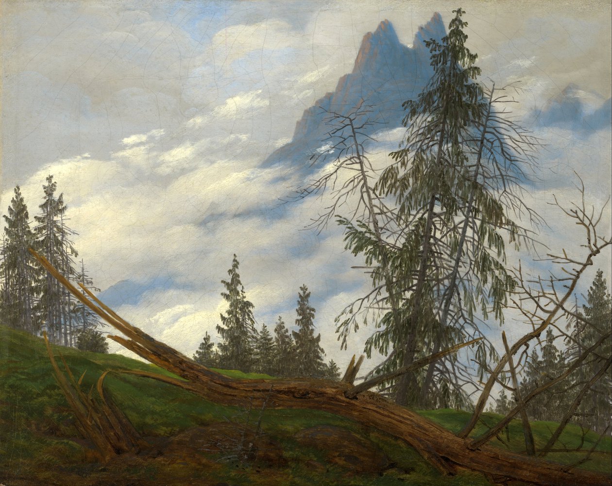 Hegyi csúcs sodródó felhőkkel alkotó: Caspar David Friedrich