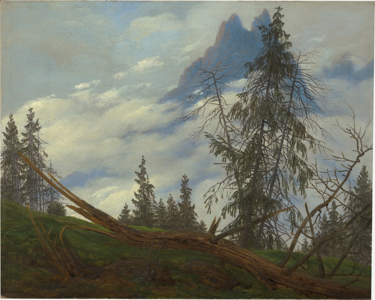 Hegyi csúcs sodródó felhőkkel alkotó: Caspar David Friedrich
