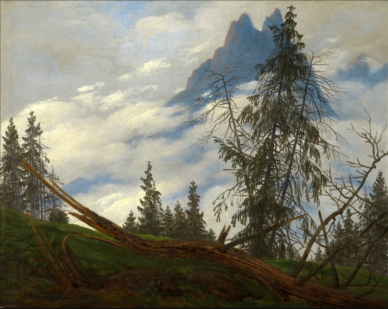 Hegycsúcs sodródó felhőkkel alkotó: Caspar David Friedrich