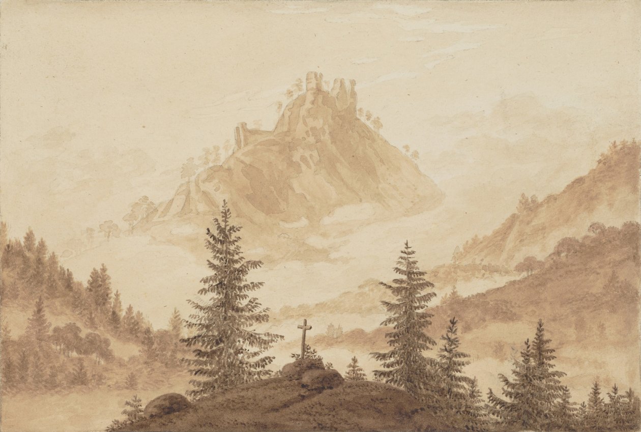 Hegyi táj köddel a völgyben, 1805 körül. alkotó: Caspar David Friedrich