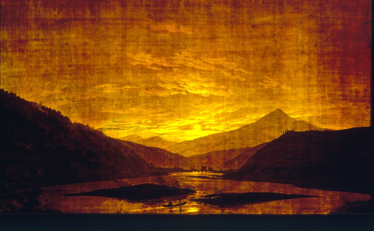 Hegyvidéki folyó táj éjjel, 1830-35 (wc és tempera átlátszó papíron) (pár a 242025-höz) alkotó: Caspar David Friedrich