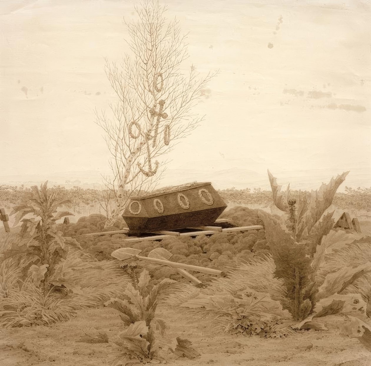 Koporsó egy friss síron alkotó: Caspar David Friedrich