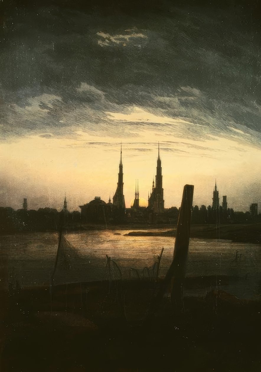 Város holdkeltekor alkotó: Caspar David Friedrich