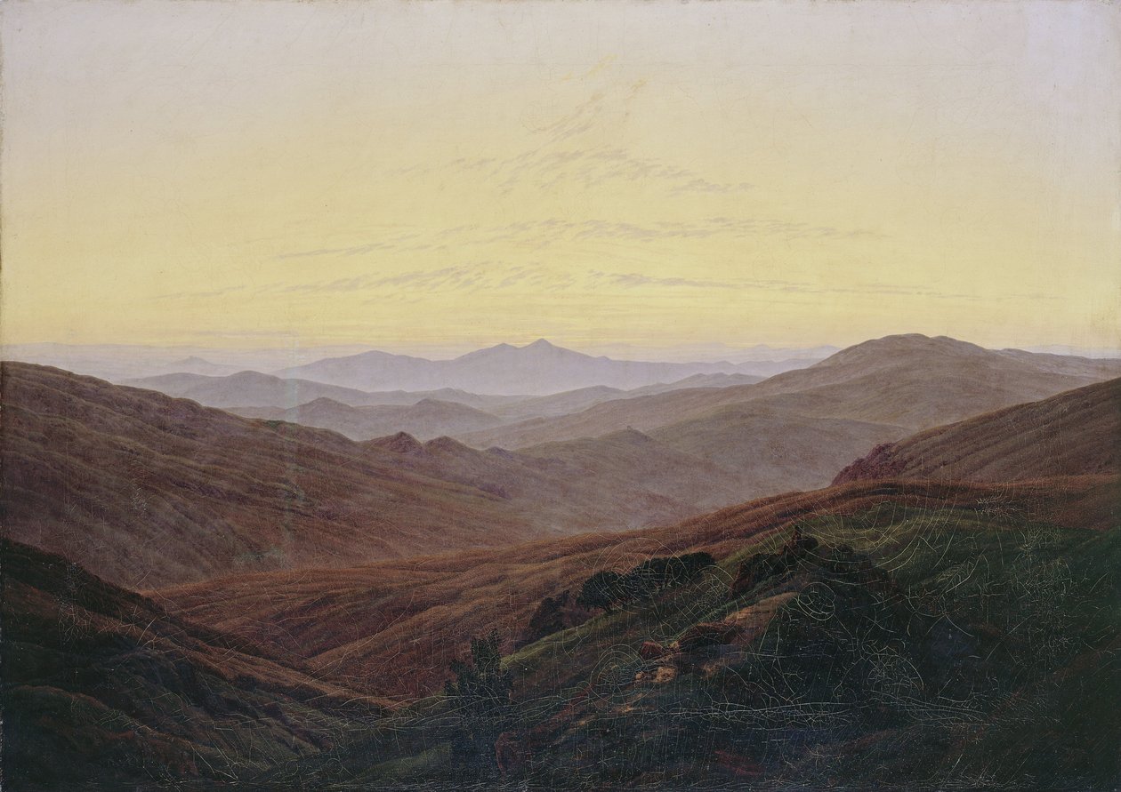 Óriás -hegység / Napkelte előtt a hegyekben alkotó: Caspar David Friedrich