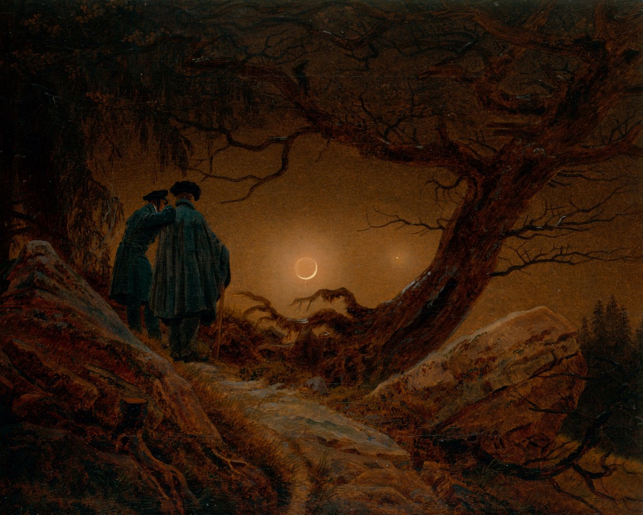 Két ember a Holdon elmélkedik, 1820 körül alkotó: Caspar David Friedrich