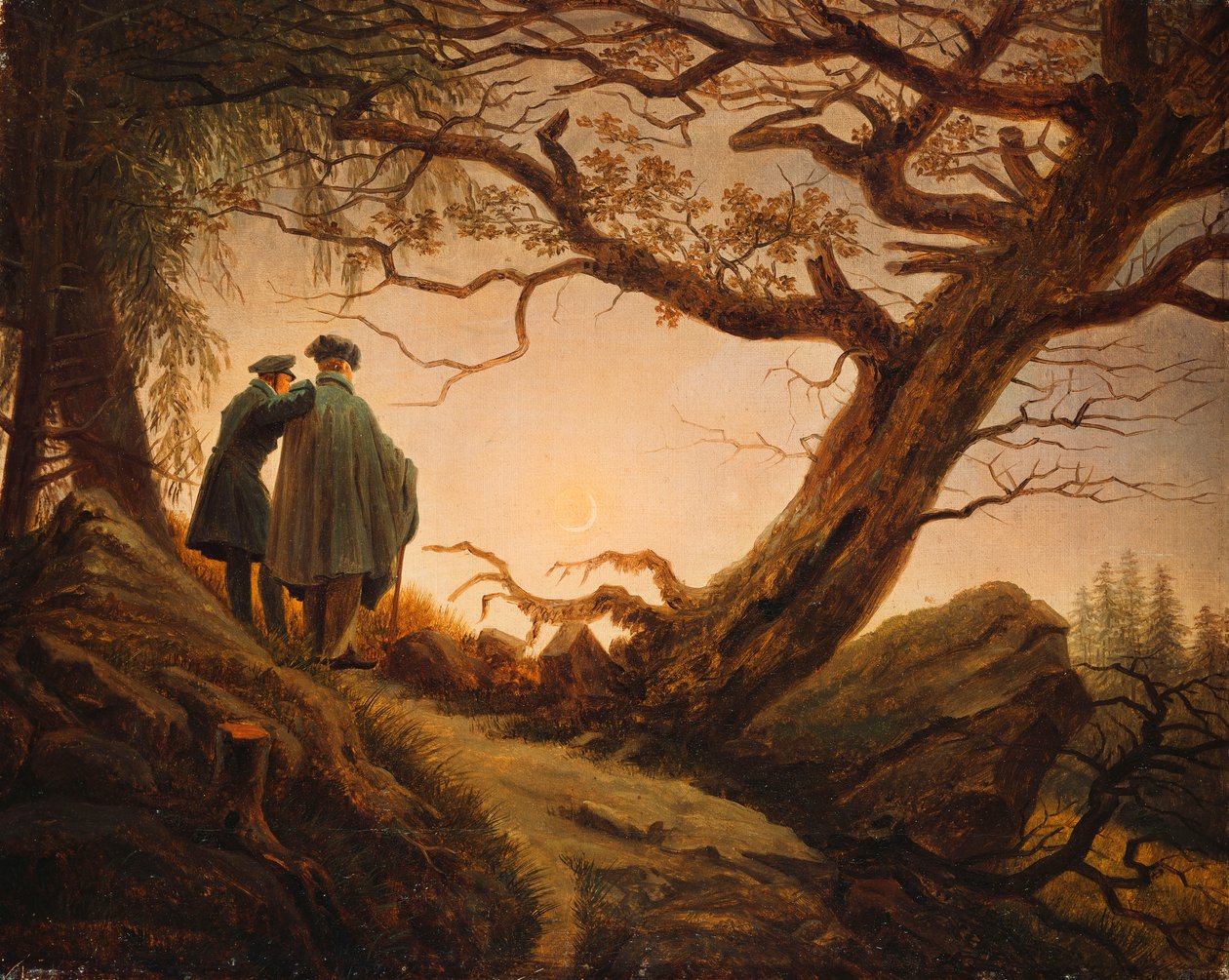 Két ember a Hold szemében; Zwei Manner in Betrachtung des Mondes, 1830 körül alkotó: Caspar David Friedrich