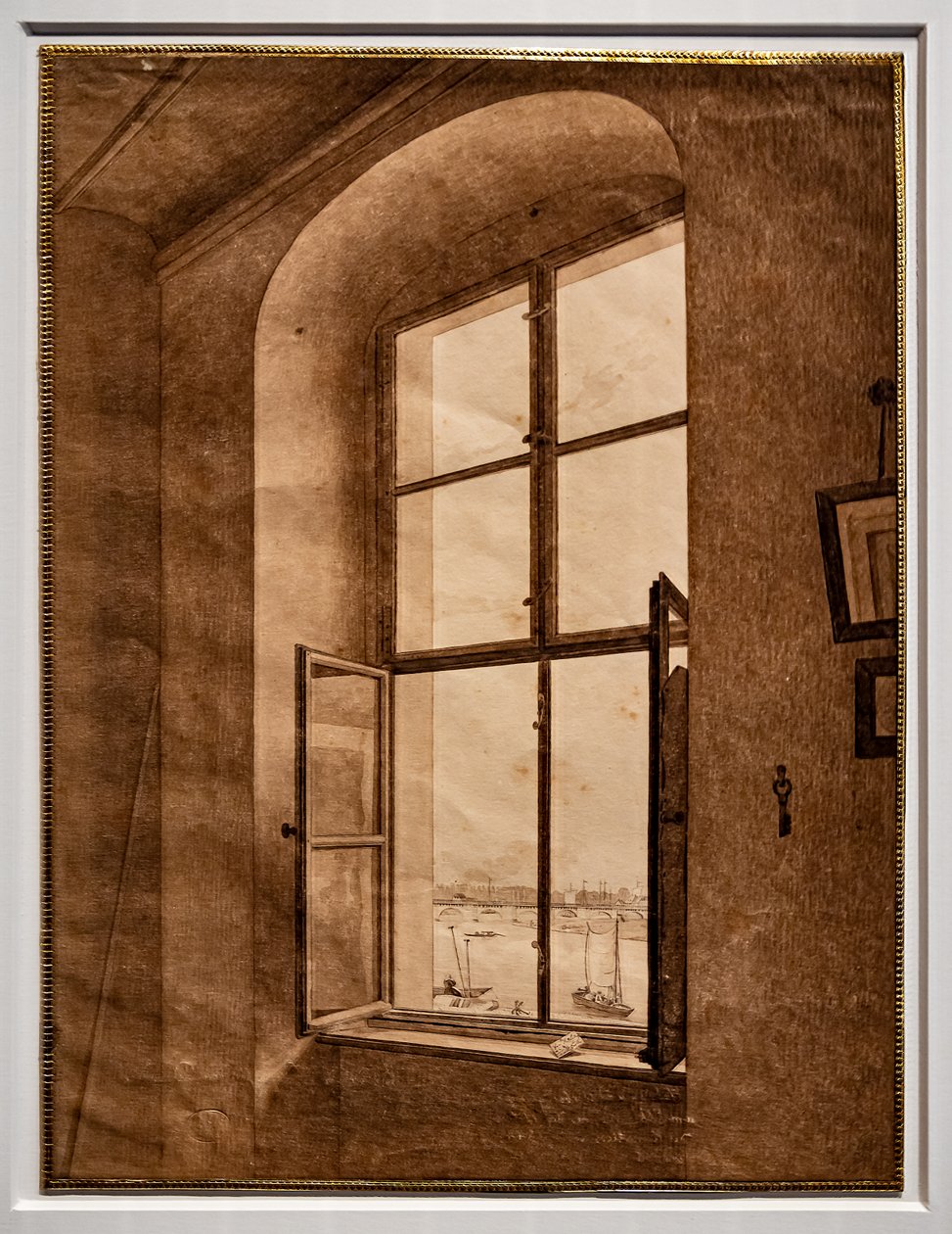 Kilátás a művész műterméből, bal oldali ablak alkotó: Caspar David Friedrich