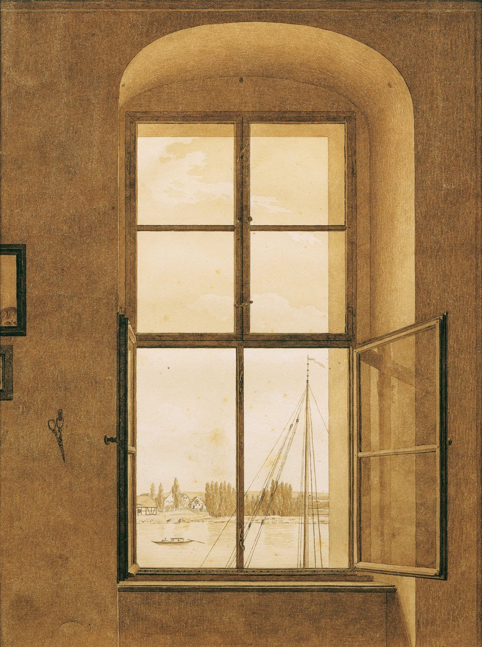 Kilátás a művész műtermének ablakából, jobb oldali ablak, 1805-1806. alkotó: Caspar David Friedrich