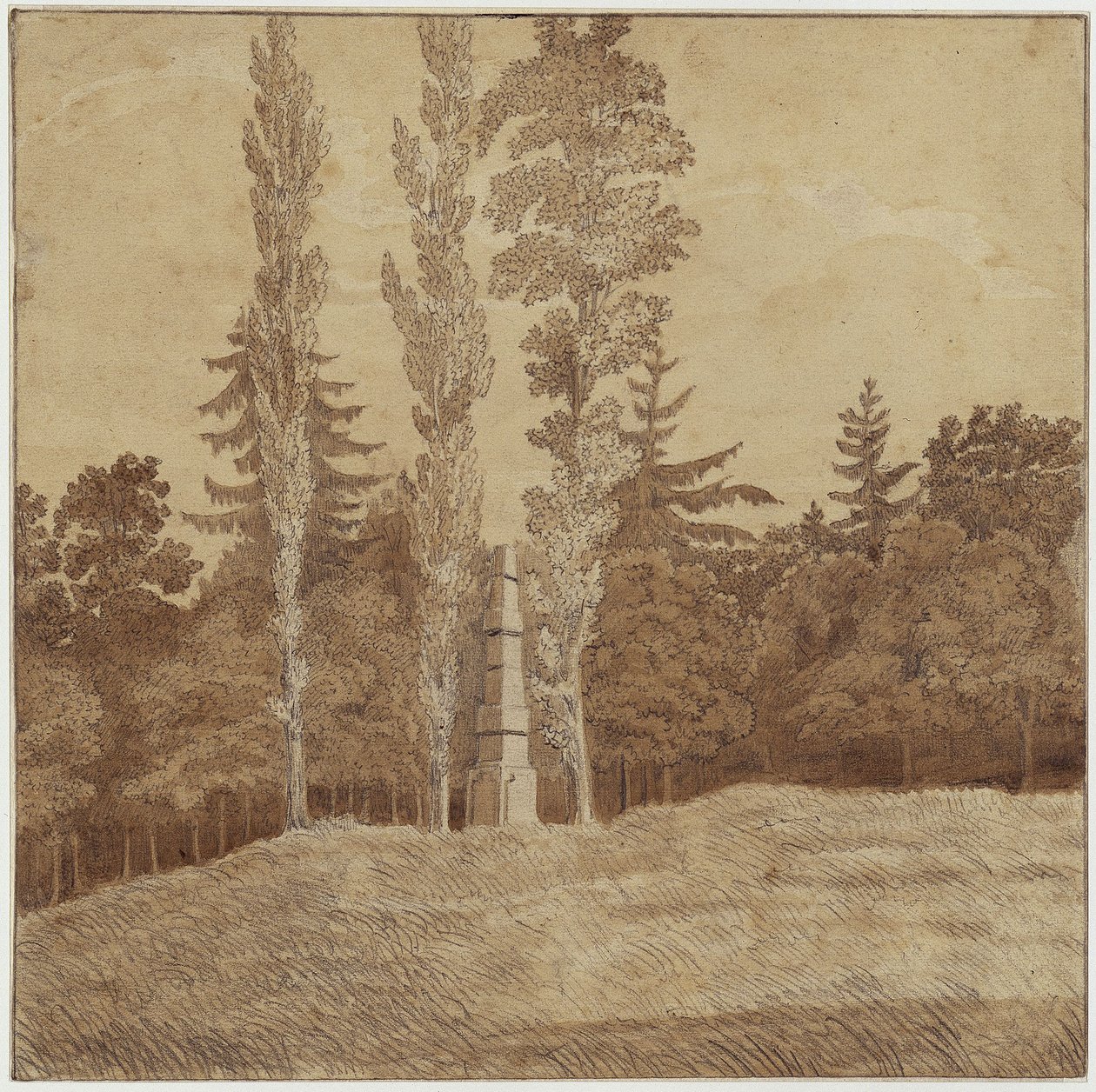 Erdei tisztás obeliszkkel a Seifersdorf-völgyben alkotó: Caspar David Friedrich