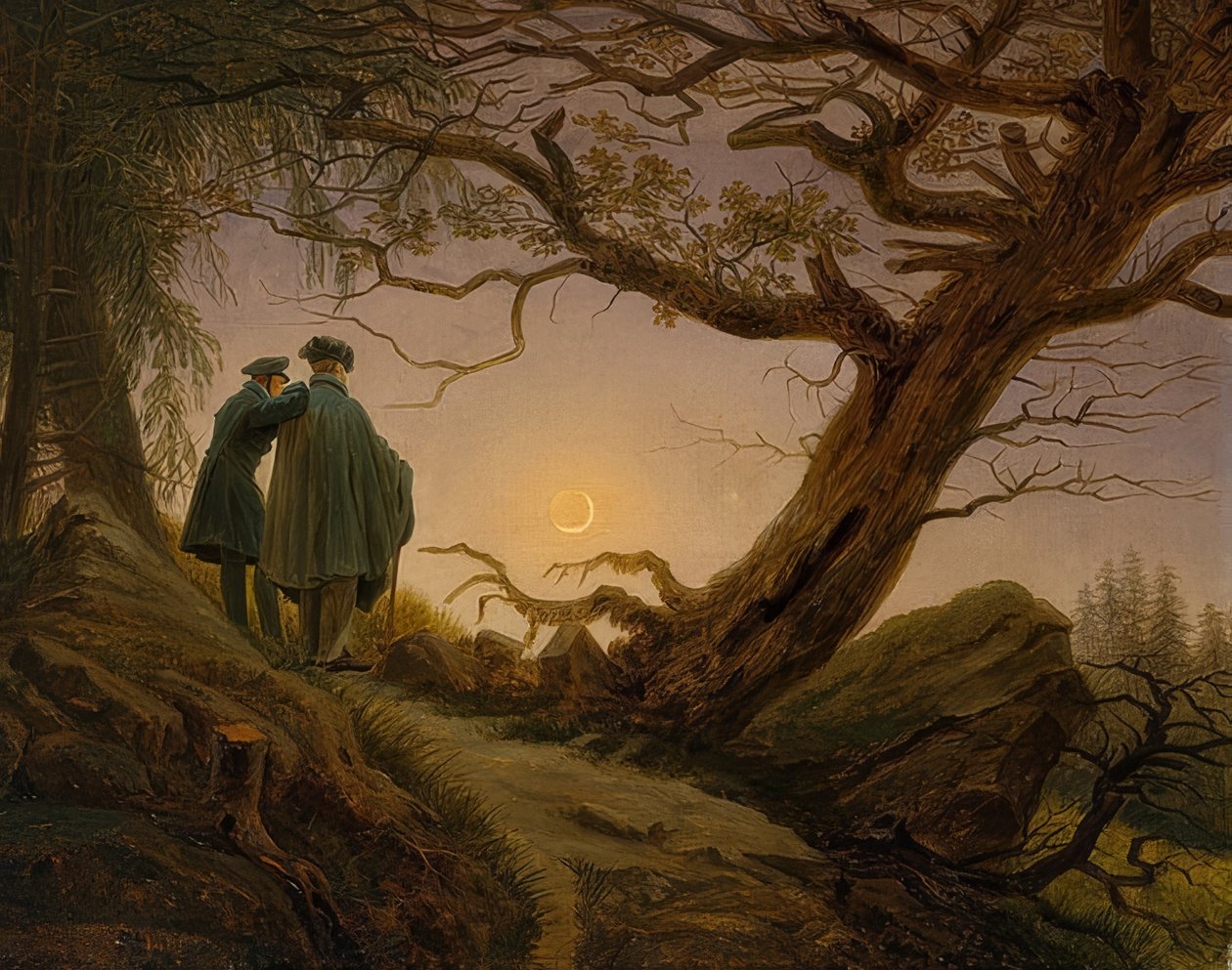Két férfi a Holdon elmélkedik. 1825-30 körül alkotó: Caspar David Friedrich