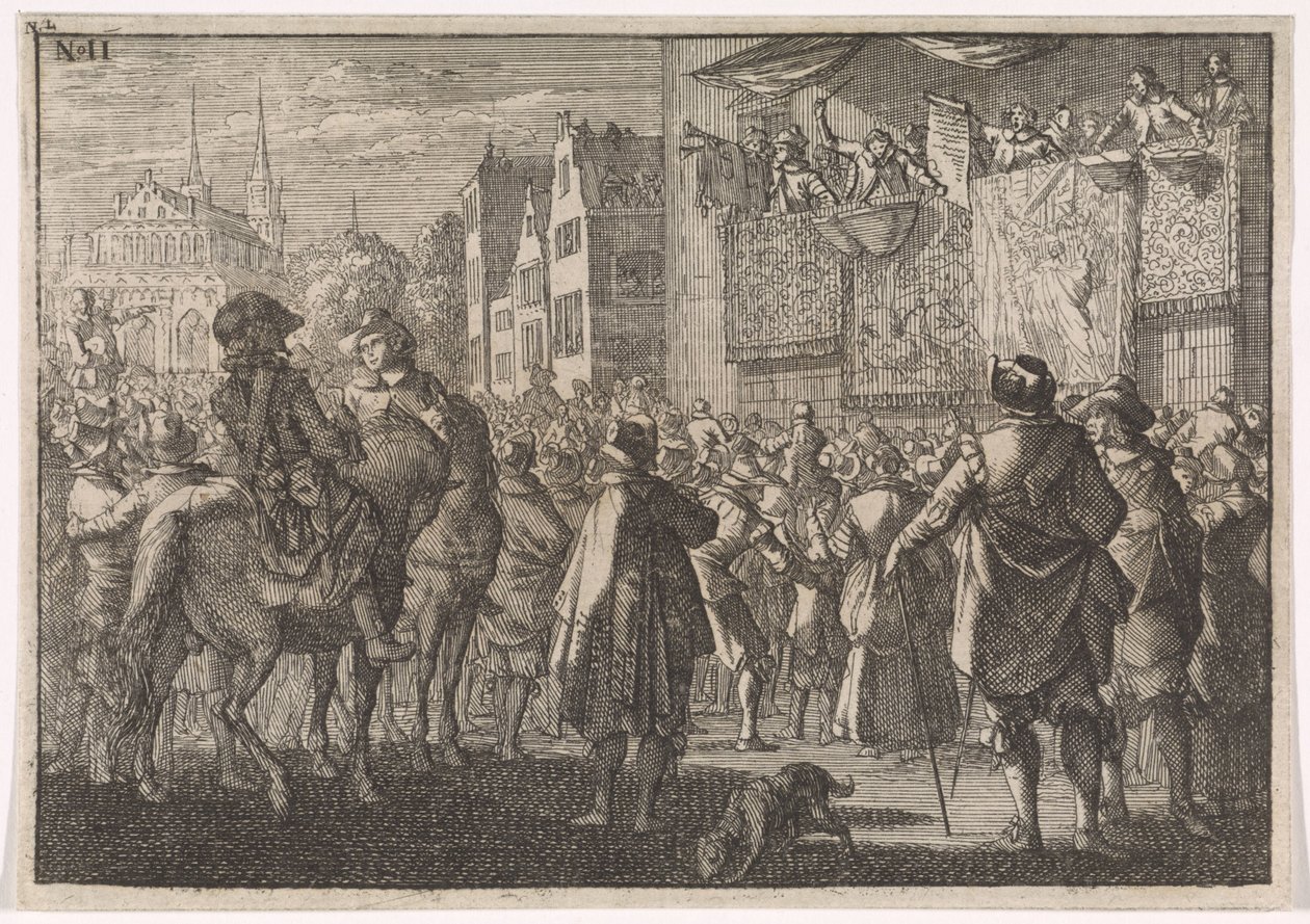Az osnabrücki béke kihirdetése egy városban, 1648 alkotó: Caspar Luyken (attributed to)