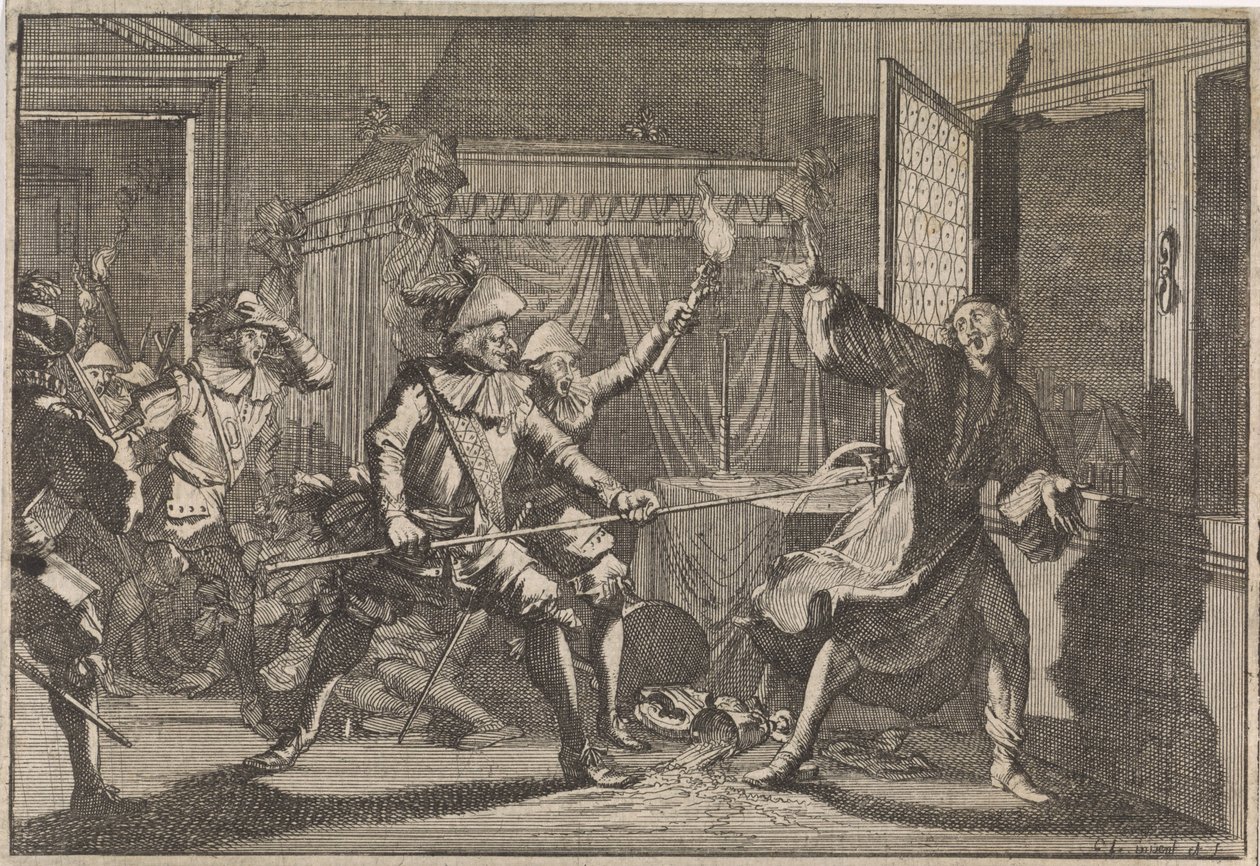 Albrecht von Wallensteint, Friedland hercegét saját katonái gyilkolják meg, 1634 alkotó: Caspar Luyken (attributed to)