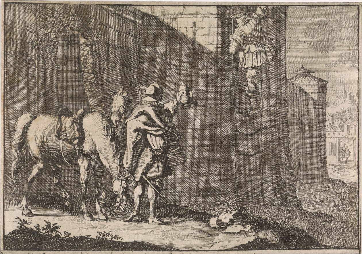 Hans Georg von Arnim-Boitzenburg tábornok kötélrakodóval megszökik a börtönből, 1638 alkotó: Caspar Luyken (attributed to)