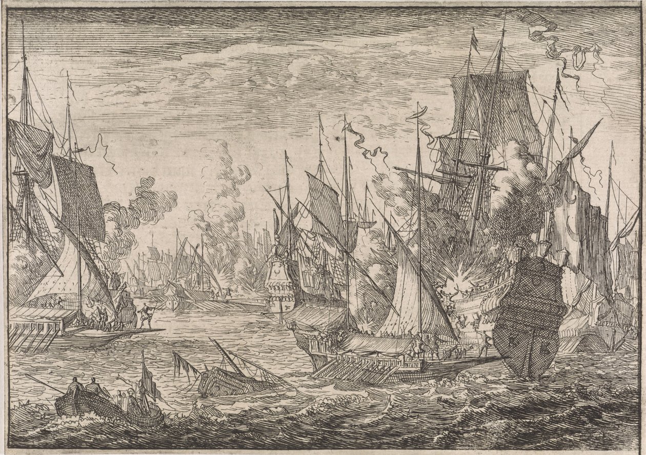 Tengerészeti csata török ​​hadihajók és a Máltai Lovagok gályái között, 1644 alkotó: Caspar Luyken (attributed to)