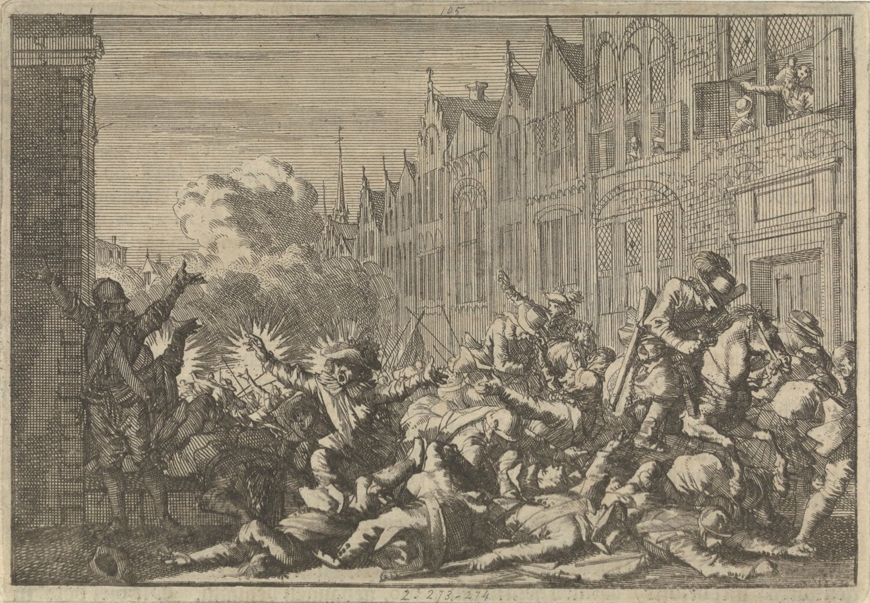 De Rohan kormányzó tíz fegyvere által lesben álló Mazarin-szurkolók által elfoglalt haragok, 1652 alkotó: Caspar Luyken