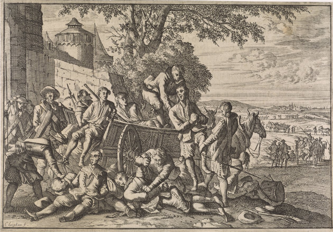 A spanyol katonákat szekerekre rakják és elhurcolják, 1641 alkotó: Caspar Luyken