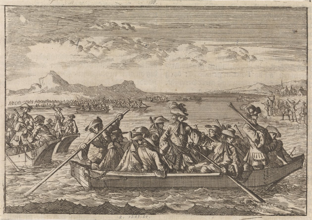 A Savoyából üldözött valdensek bárkákon térnek vissza hazájukba a Genfi-tavon át, 1689-ben alkotó: Caspar Luyken