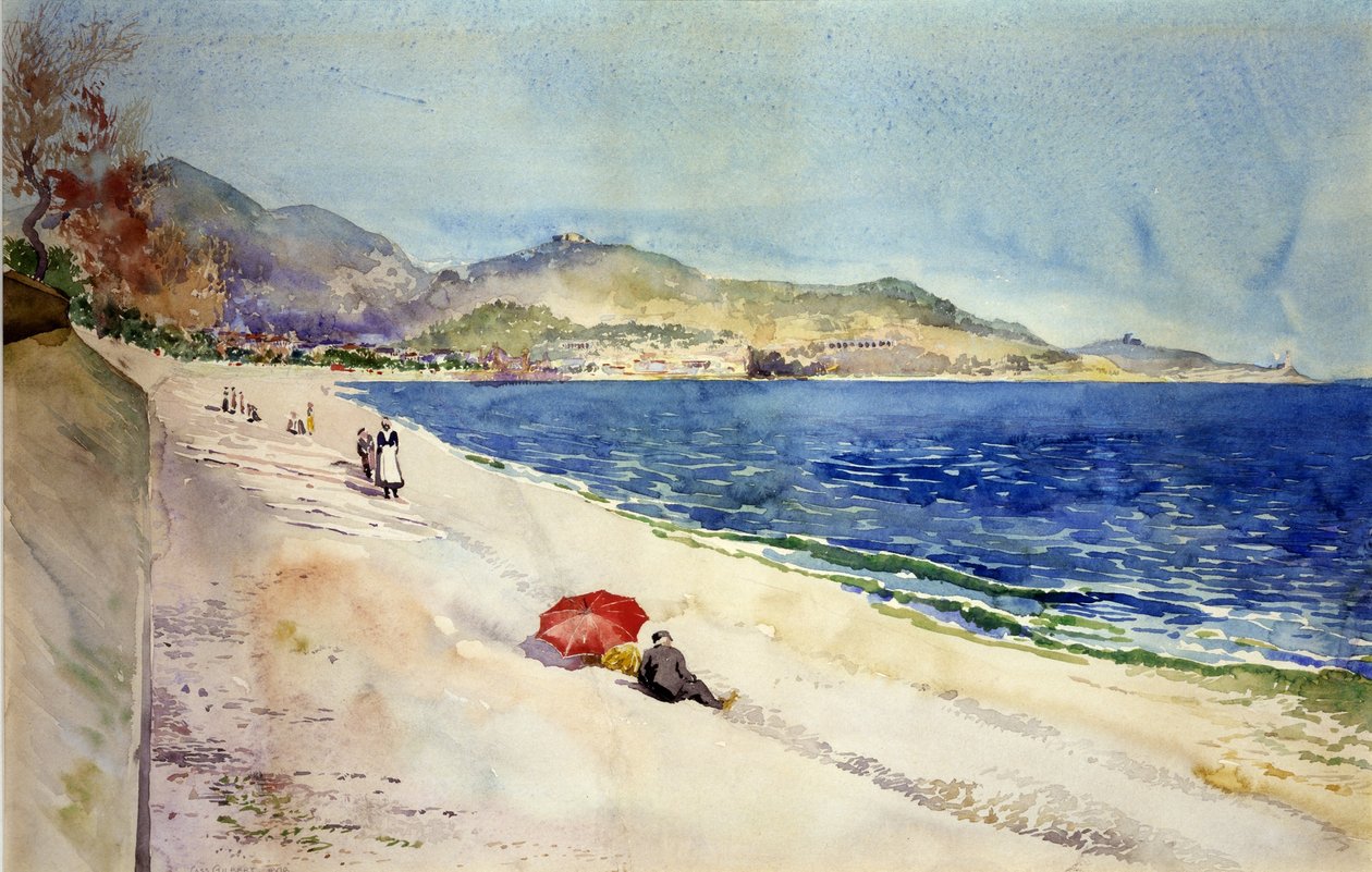 A strandon a Promenade des Anglais alatt, Nizza, Franciaország alkotó: Cass Gilbert
