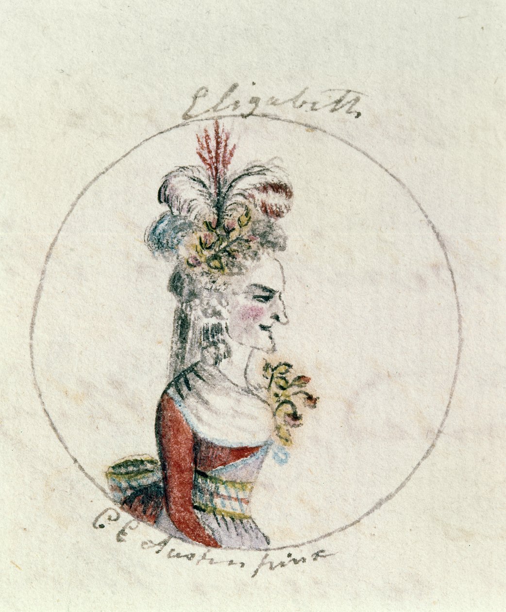 I. Erzsébet királynő, 1790 körül (toll, tinta és WC papíron) alkotó: Cassandra Austen