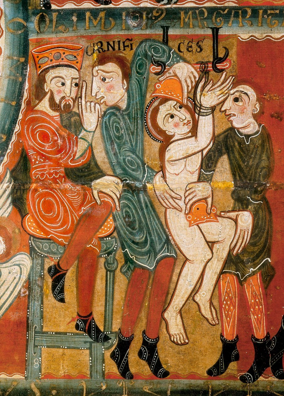 Szent Margit vértanúsága, a szentet megkínozzák, majd lefejezték, részlet (tempera fán) alkotó: Catalan School