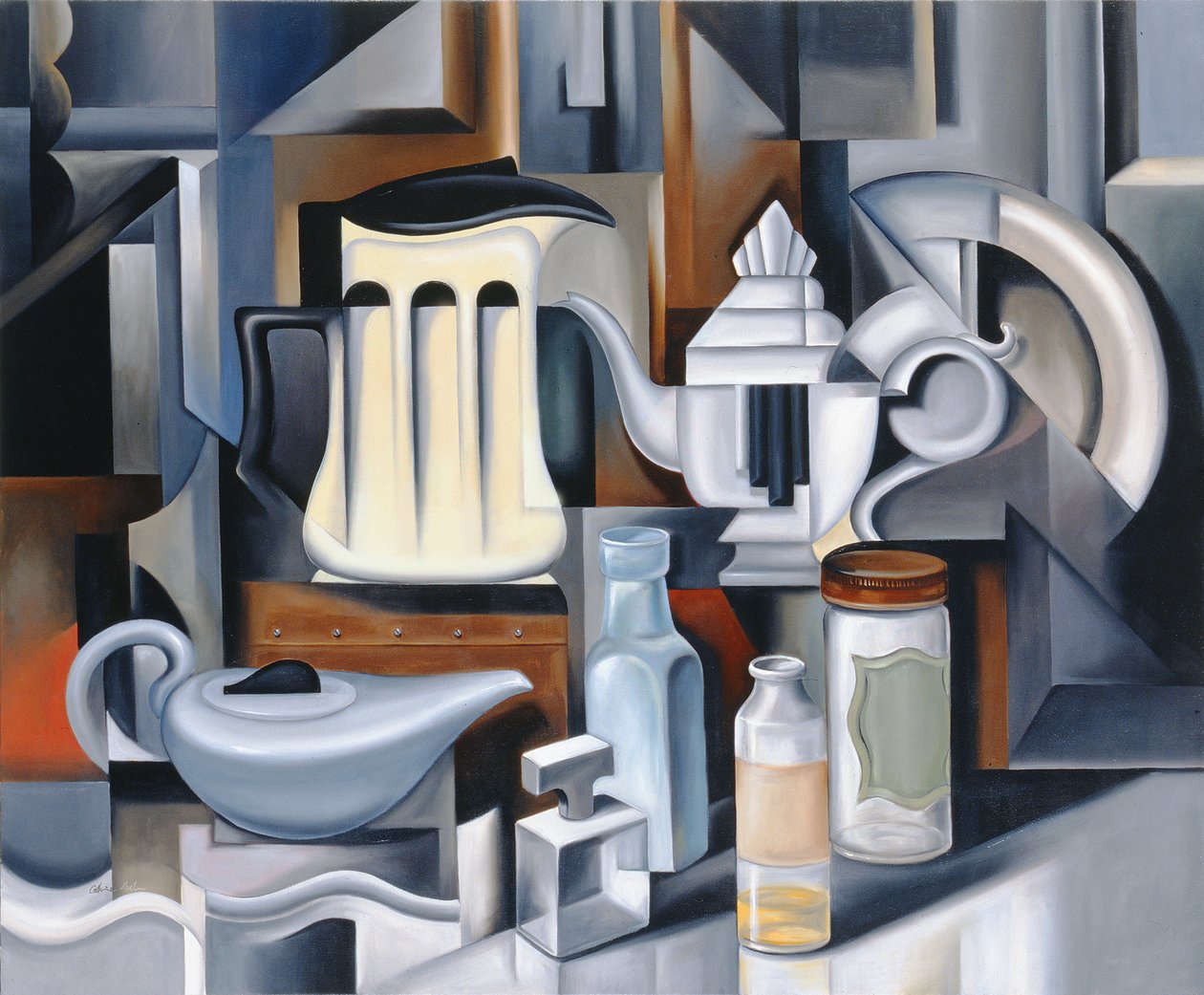 Csendélet teáskannákkal alkotó: Catherine Abel