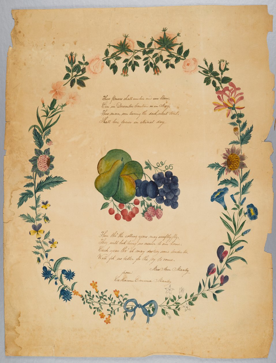 Cím nélkül (vers és díszkoszorú) (wc, grafit és tinta papíron) alkotó: Catherine Emma Manley