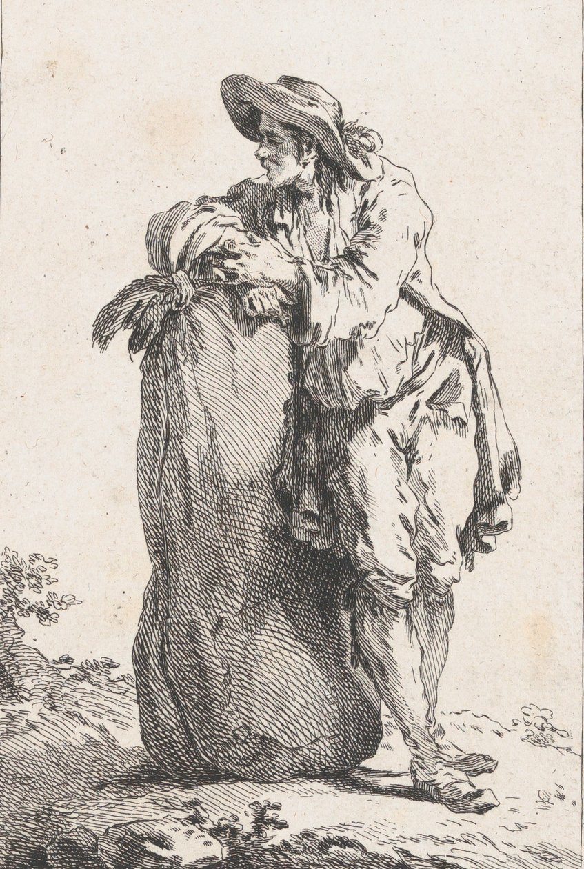 Gabonászsákra támaszkodó paraszt, 1758. alkotó: Catherine Francoise Beauvarlet