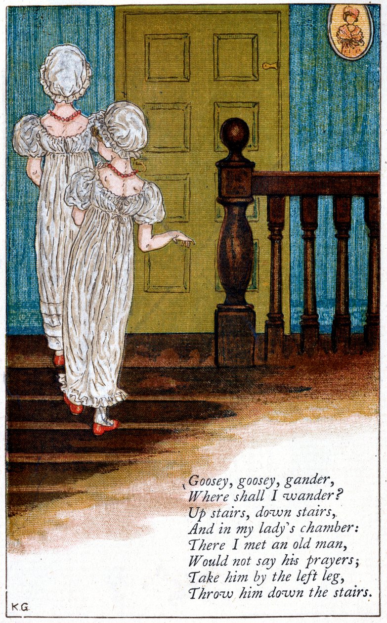Illusztráció: "Goosey, goosey gander, hol vándoroljak", Kate Greenaway 1846-1901 alkotó: Catherine Greenaway