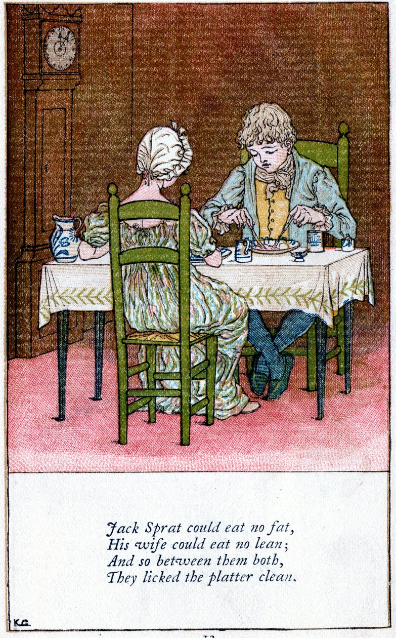 Illusztráció: „Jack Sprat nem tudott zsírt enni”, Kate Greenaway 1846-1901 alkotó: Catherine Greenaway