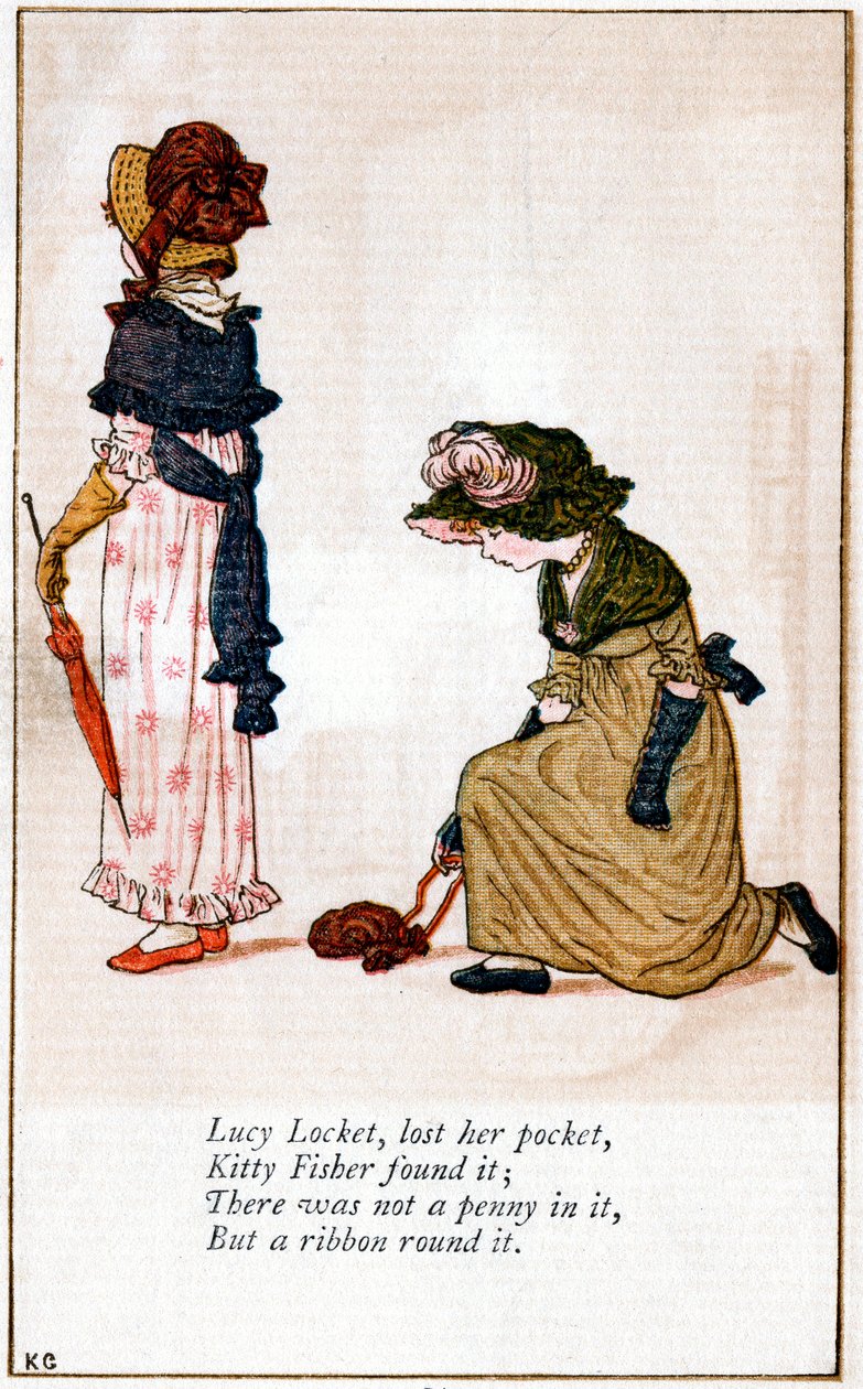 Illusztráció: "Lucy Locket, elvesztette a táskáját", Kate Greenaway 1846-1901 alkotó: Catherine Greenaway