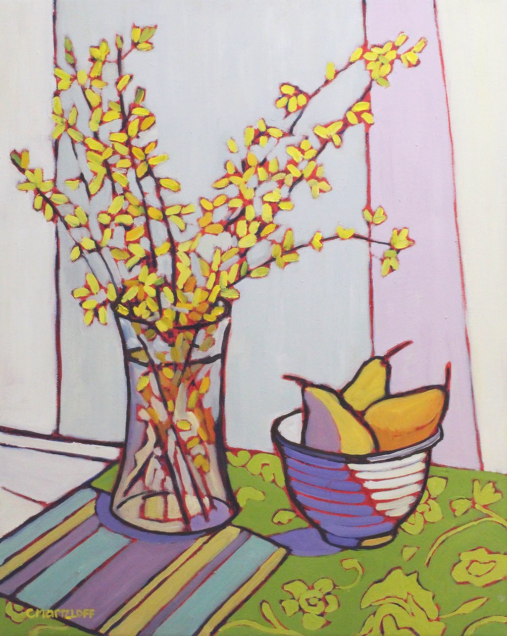 Forsythia gyűjtése, 2023 (olaj, vászon) alkotó: Catherine J Martzloff