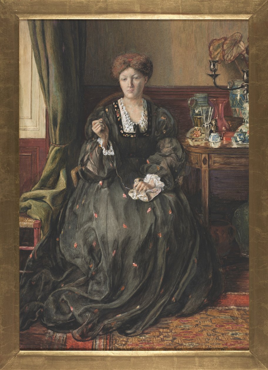 Gondolkodás, Emma Madox Brown portréja, 1870 körül (akvarell és gouache, papír) alkotó: Catherine Nee Madox Brown Hueffer
