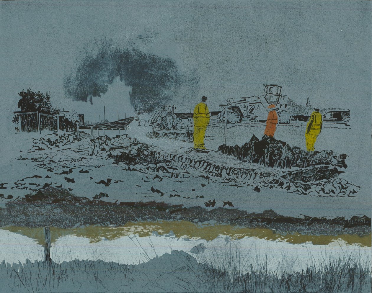 Mész a földön, 2014 (linómetszet és maratás) alkotó: Catherine Sutcliffe Fuller