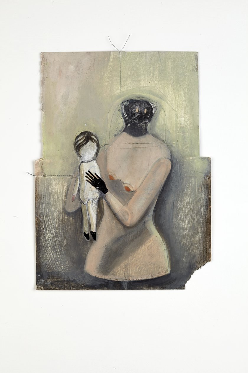 Inbetween, 2014 (papírkollázs, pamutfonal, olaj és fényes festék) alkotó: Cathie Pilkington