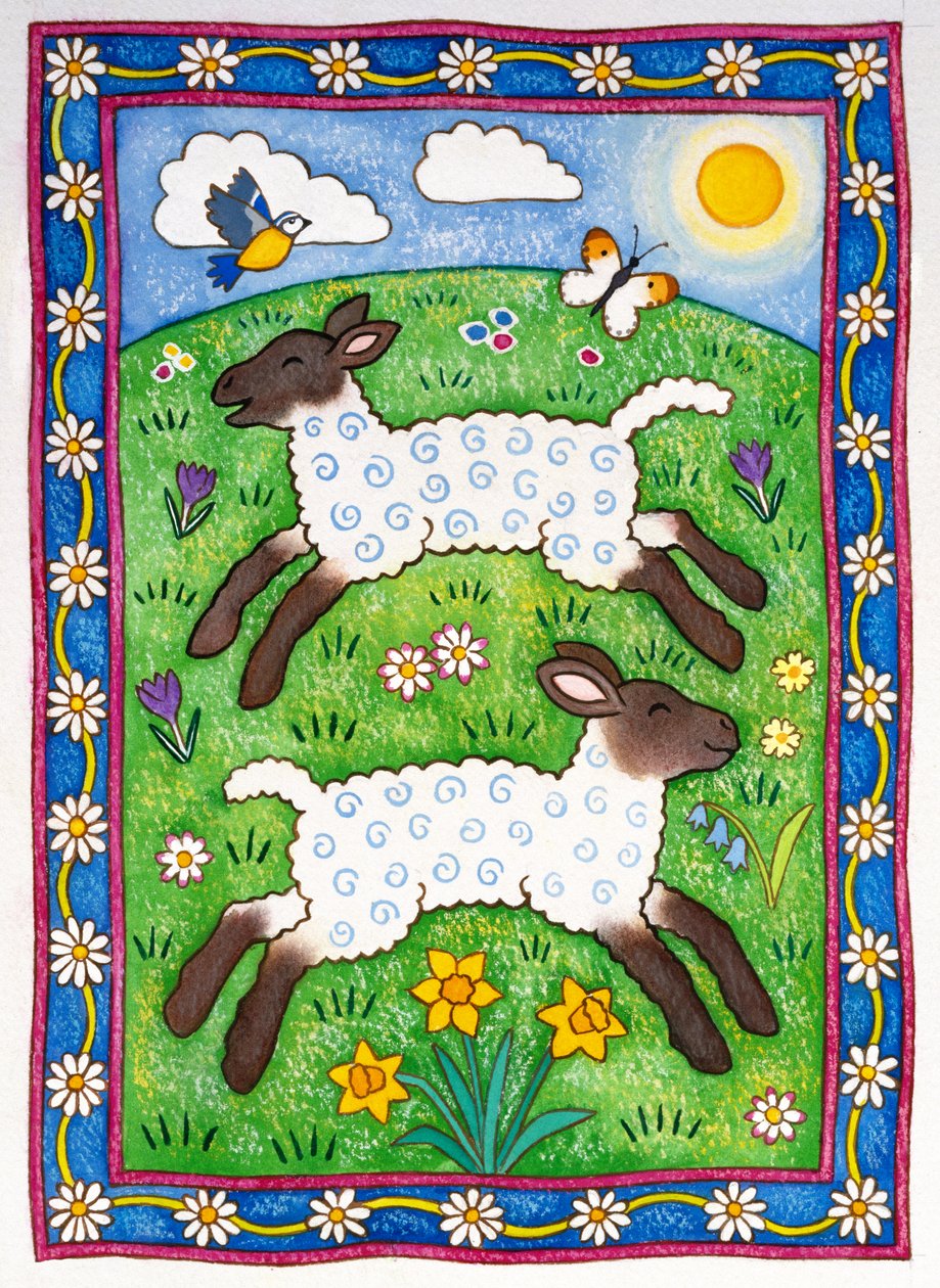 Bouncy Lambs, 1997 (wc és pasztell papíron) alkotó: Cathy Baxter