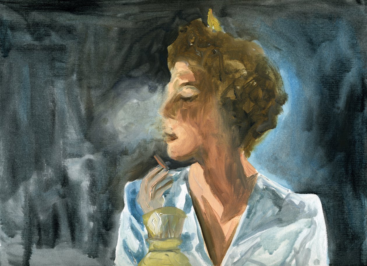 23.10.09 - Még egy utolsó cigarettát szívott lefekvés előtt, 2009 (olaj, papír) alkotó: Cathy Lomax