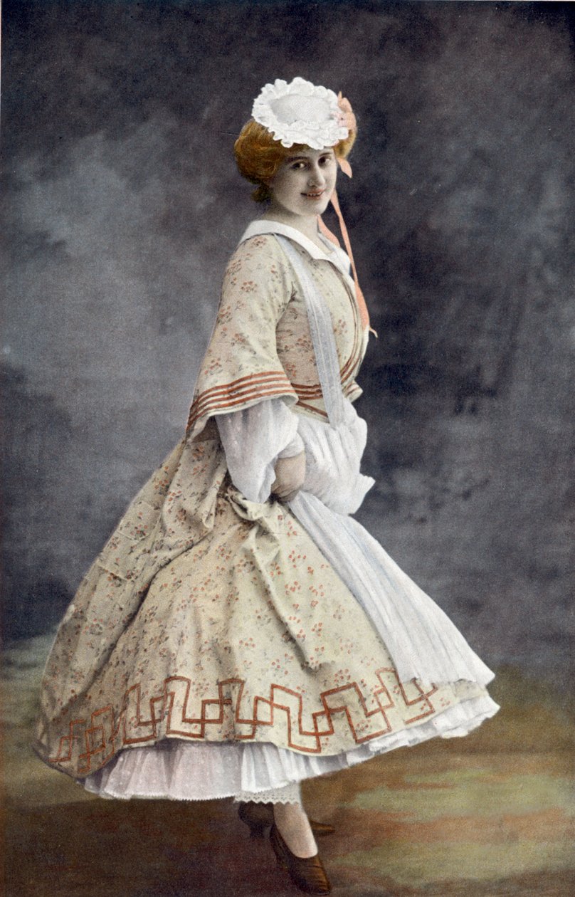Jeanne Saulier francia komikus, Arlette szerepében a "Die Fledermaus" (A denevér) című operettben Párizsban, fényképe Cautin és Berger a Le Theatre című francia lapból 1904 májusában. alkotó: Cautin and Berger