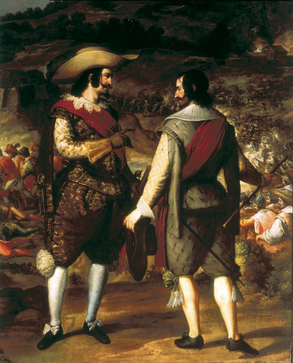 San Juan elfoglalása Puerto Ricóban (Puerto Rico) (1625). Részlet. Az előtérben Don Juan de Haro asszisztensével beszélget. Mögötte a spanyolok által őrzött erőd, akik távozásra kényszerítik a hollandokat. Eugenio Caxes vagy Cajes festménye (1577-1634) alkotó: Caxesi or Caxete Eugenio Caxes