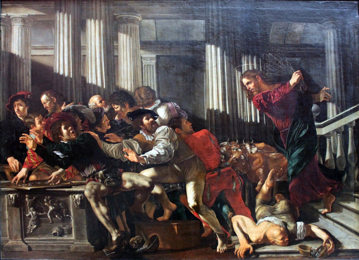 Krisztus elűzi a pénzváltókat a templomból alkotó: Cecco de Caravaggio