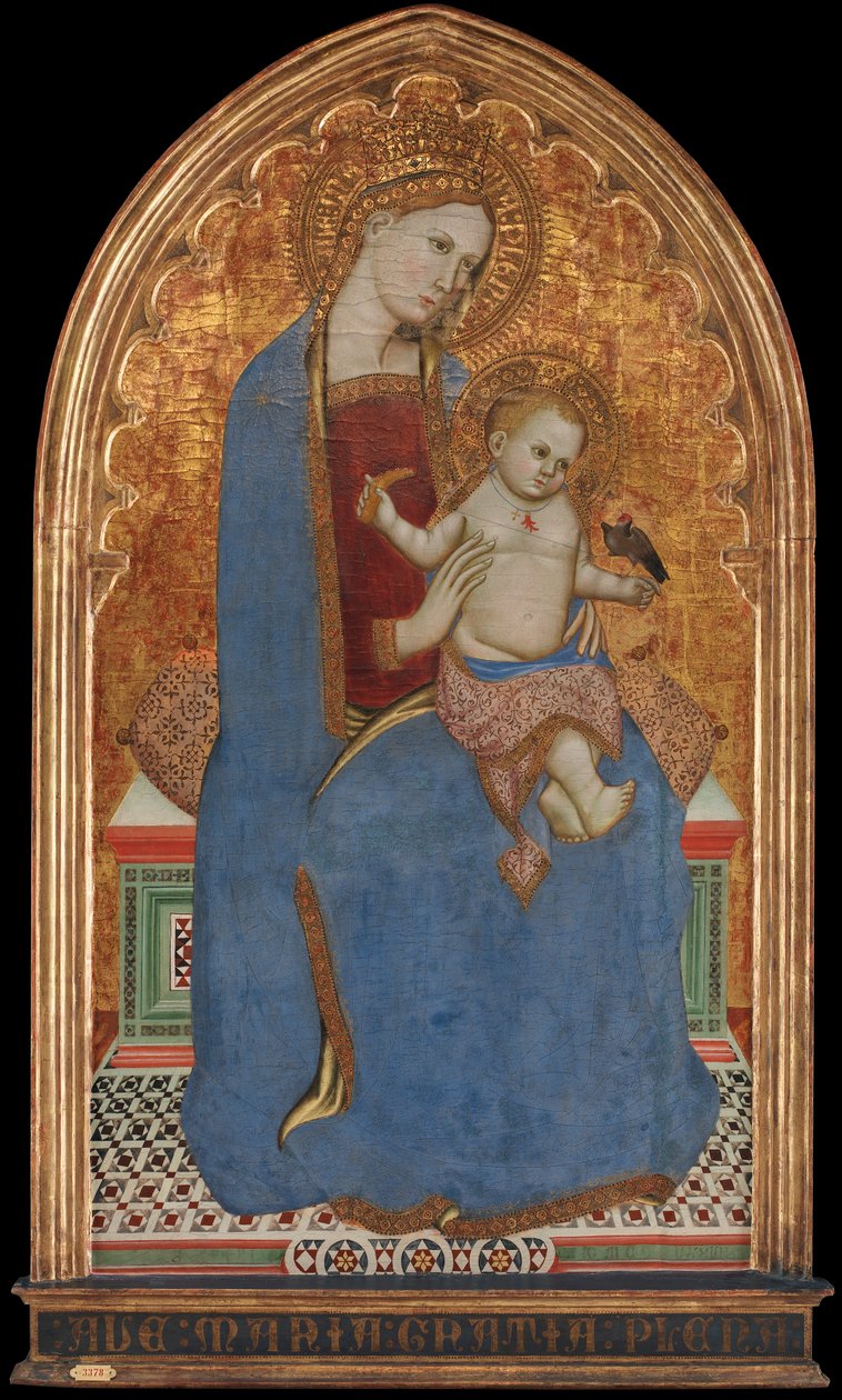 Szűz és gyermek aranypintyével játszik, és kölest tart alkotó: Cecco di Pietro