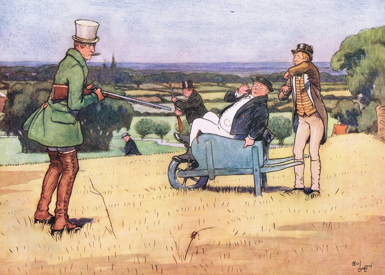 Nem tűröm, hogy ez a talicska még egy lépéssel arrébb menjen, hacsak Winkle másképp nem viszi a puskáját. alkotó: Cecil Charles Windsor Aldin