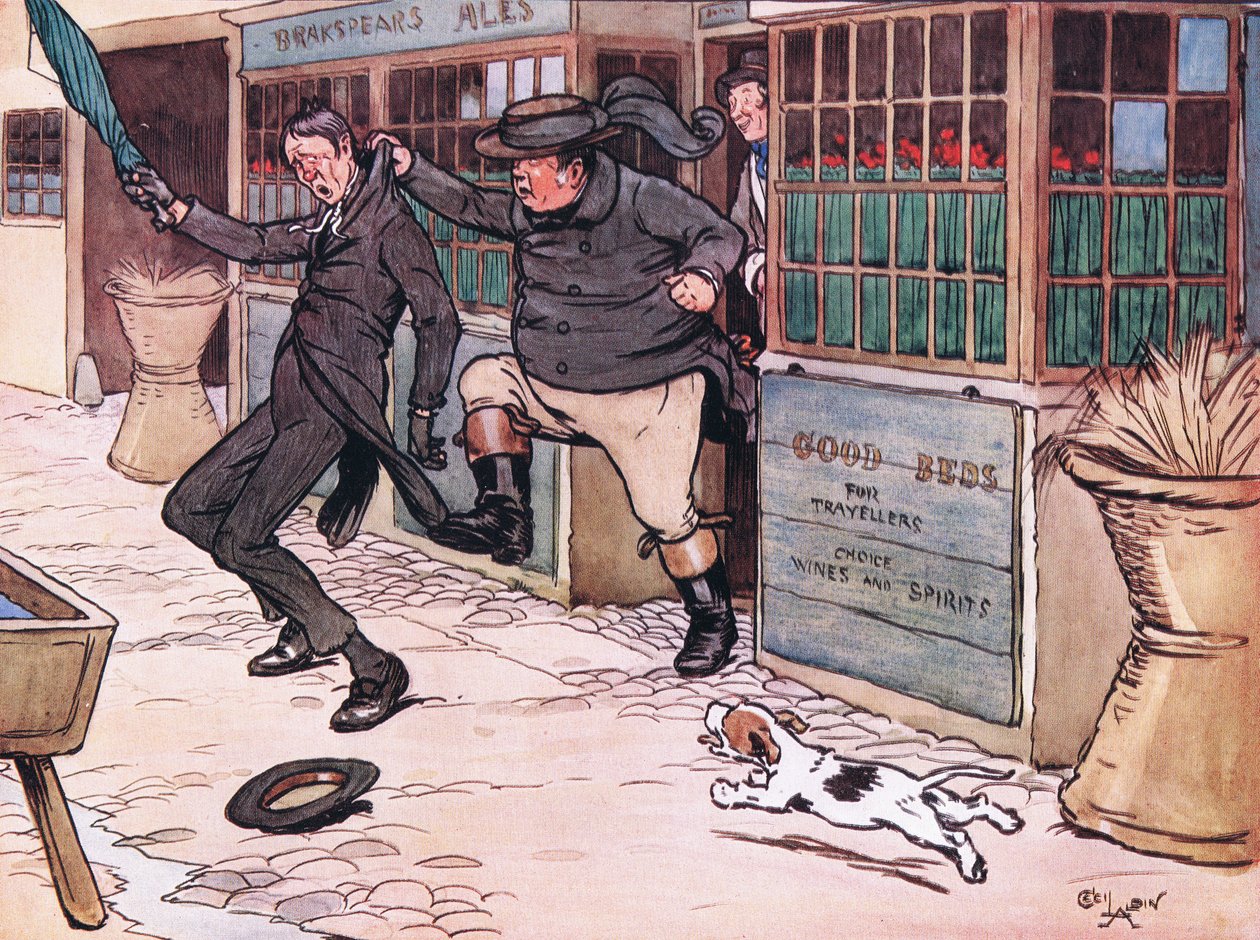 Gyönyörű és üdítő látvány volt látni a vörös orrú férfit vonagló úr Wellers markában. alkotó: Cecil Charles Windsor Aldin
