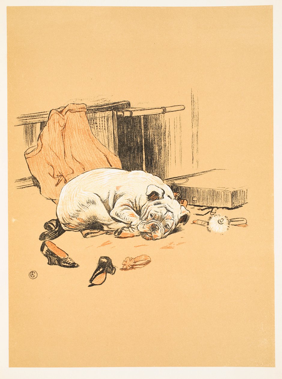 Csalódás amiatt, hogy nem találom a csokoládét, Egy meleg kutya, Egy bolond év története Aldin, Cecil Charles Windsor (1870-1935), megjelent William Heineman, 1905. 1. kiadás, illusztráció, kréta és C alkotó: Cecil Charles Windsor Aldin