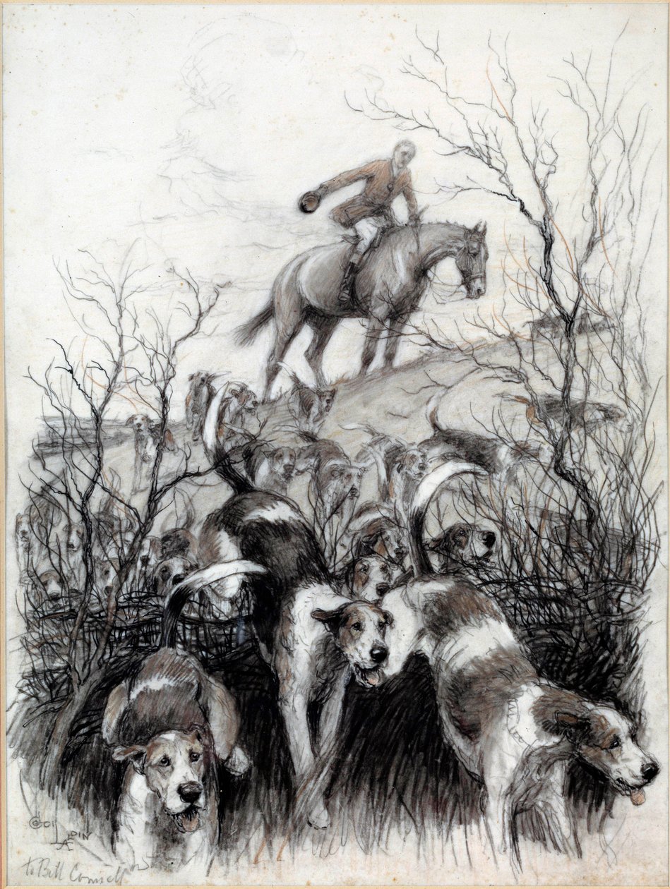 Vadászjelenet Angliában: Kutyák rajza: Cecil Aldin (1870-1935) 19. századi magángyűjtemény alkotó: Cecil Charles Windsor Aldin