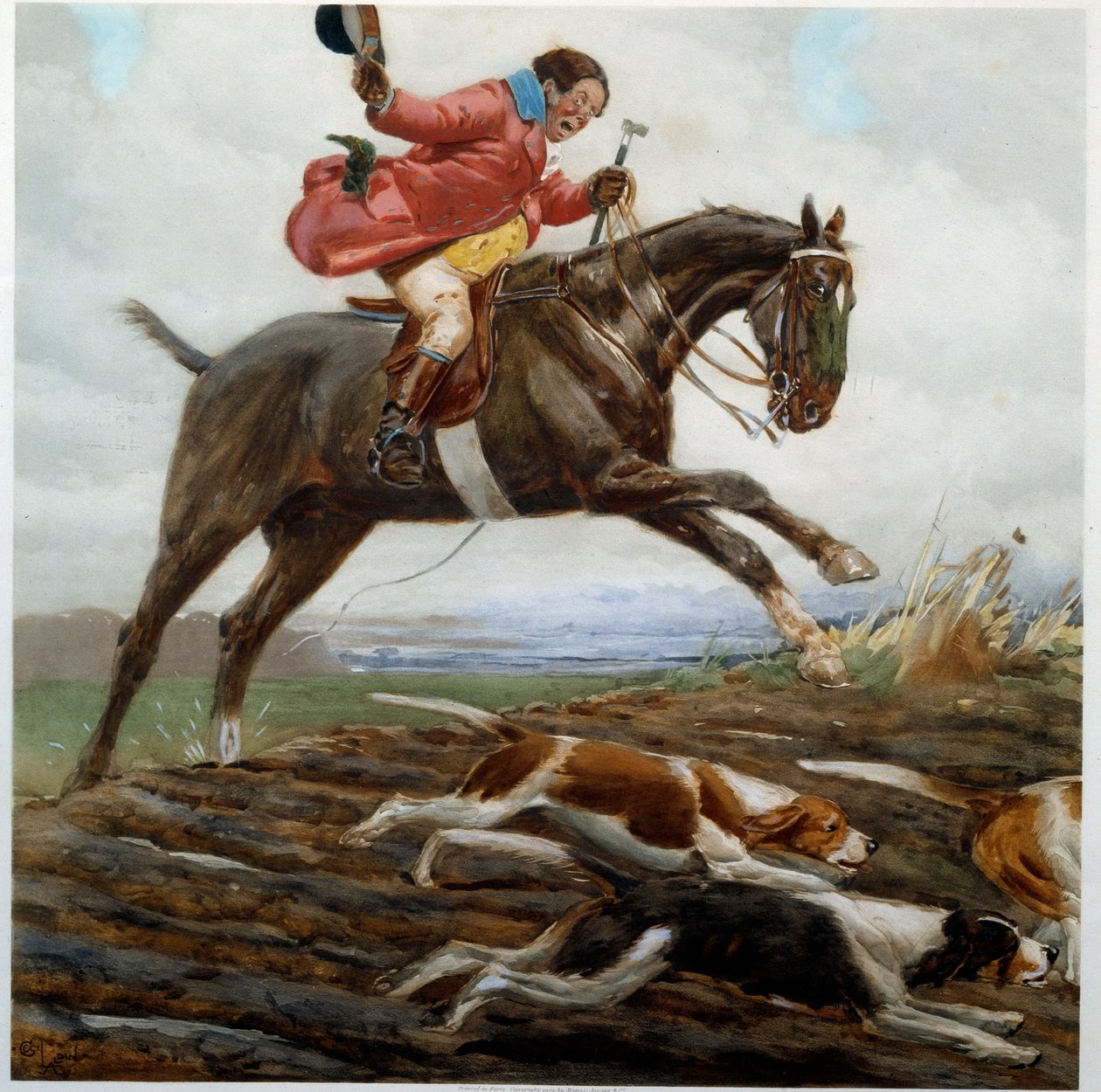 Vadászat: „Tayaut” akvarell, Cecil Aldin (1870-1935) 19. századi magángyűjtemény alkotó: Cecil Charles Windsor Aldin