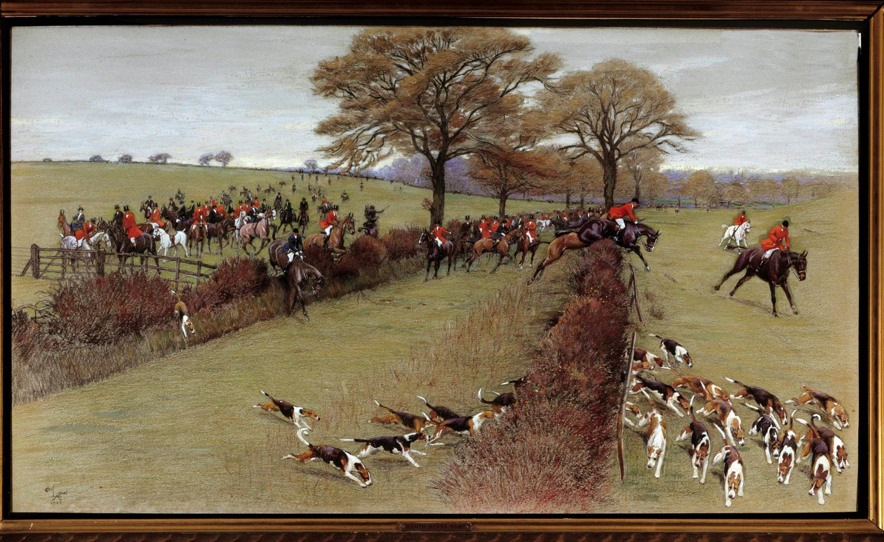 Vadászjelenet, stáb South Berks akvarell, Cecil Aldin (1870-1935) 19. századi magángyűjtemény – Vadászjelenet, South Berks