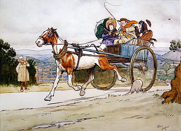 „Én vezettem a régi Piebaldot”, illusztráció a Pickwick-papírokhoz, Charles Dickens alkotó: Cecil Charles Windsor Aldin